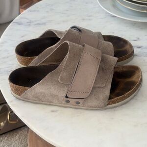 Birkenstock Kyoto Taupe Suede Slide Sandals